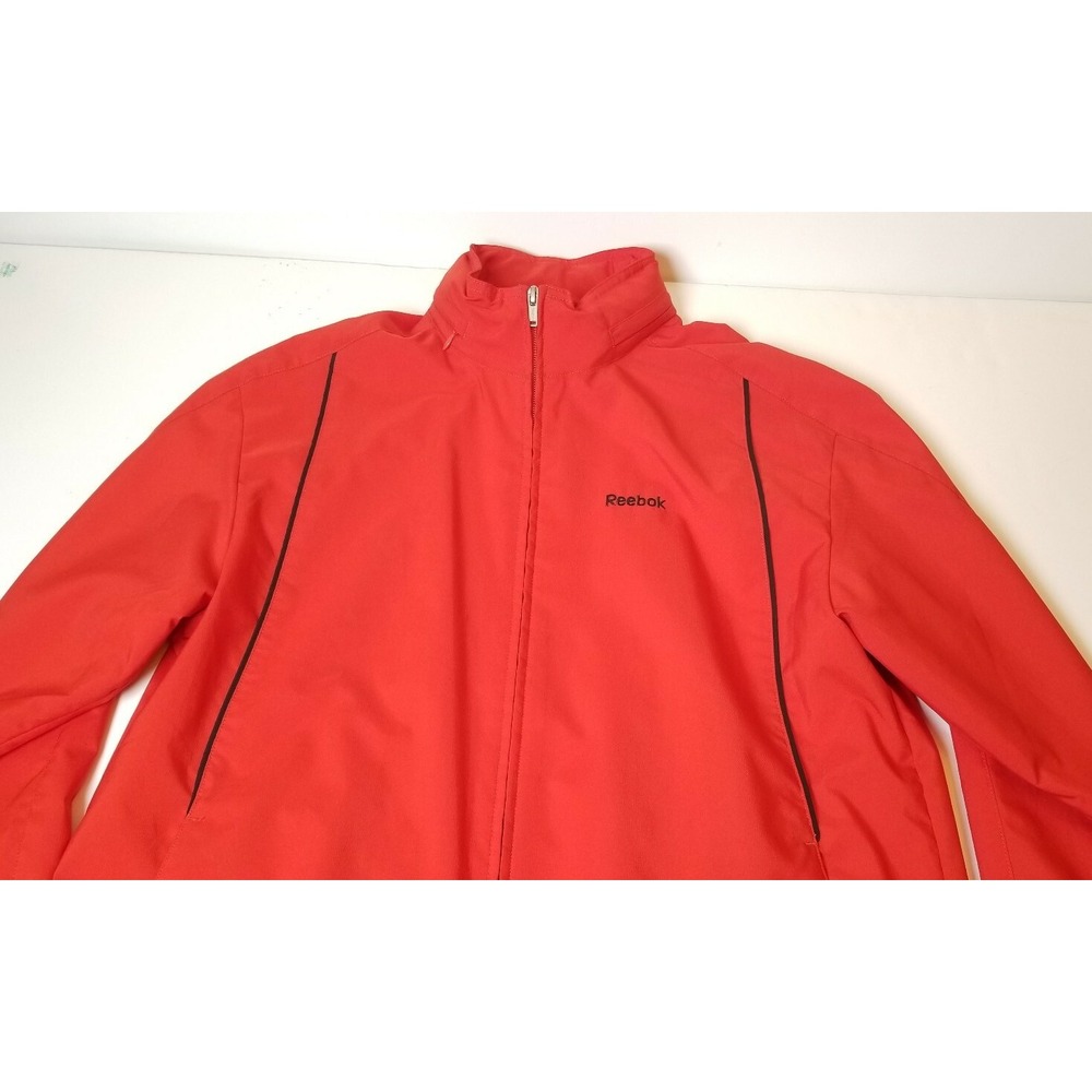 Reebok Men's S‎ Jacket Red Full Zip Windbreaker Sports Hidden Hood Pockets - Picture 2 of 10